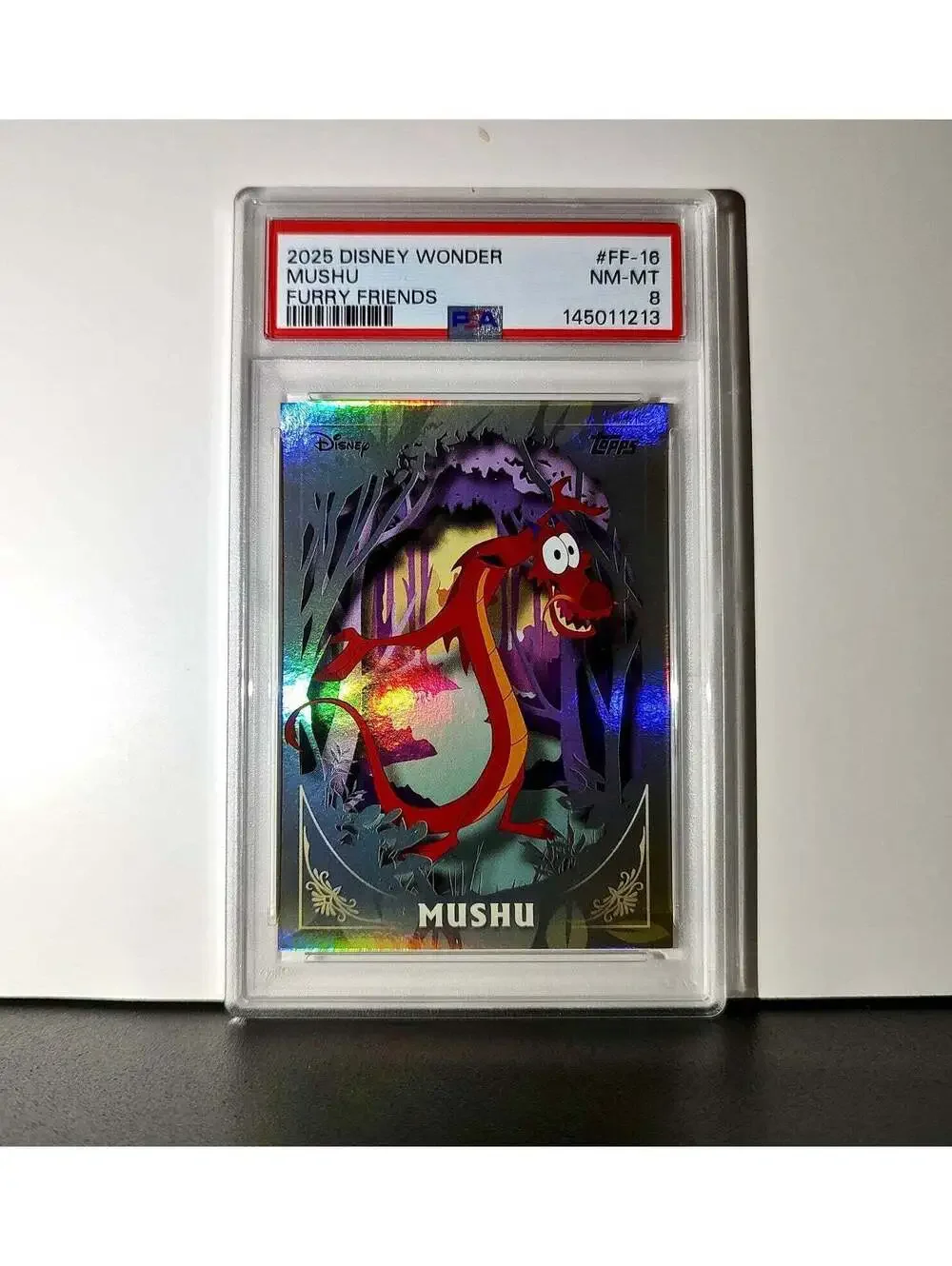 Mushu 2025 Topps Disney #FF-16 Furry Friends Card Mulan PSA 8